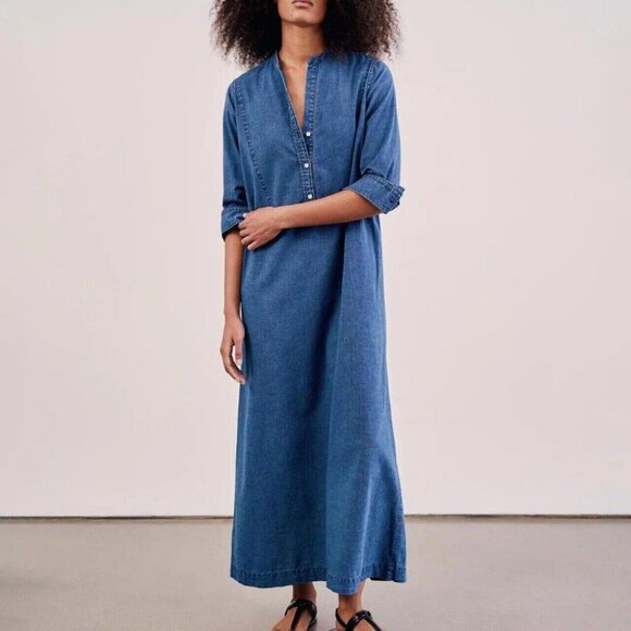 Nili Lotan Jasper Denim Shirt Midi Dress Deep Indigo Solid Bohemian XS - Picture 1 of 8